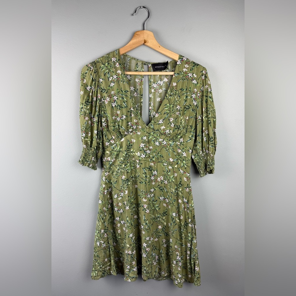 MINKPINK Women's Green Floral Long Sleeve Dress